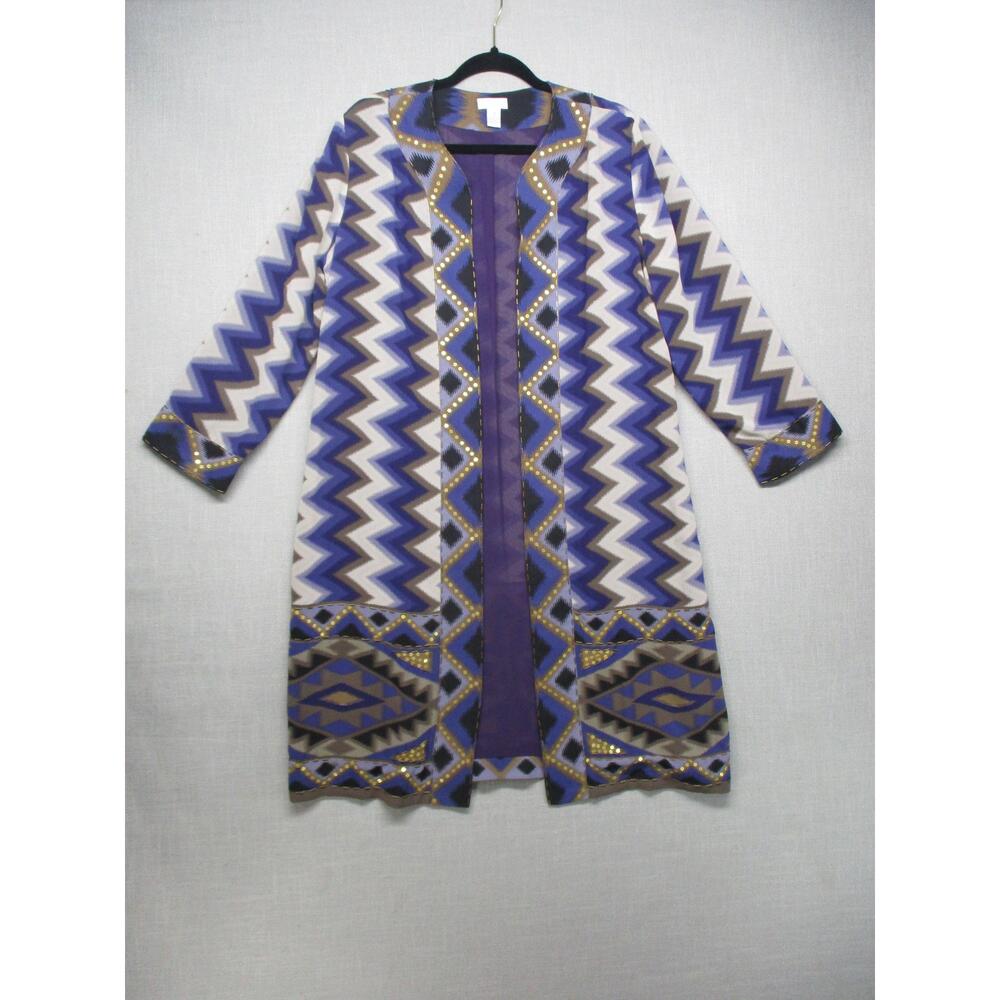 Chicos Purple Gold Zigzag Geometric‎ Boho Light Weight Midi Cover Women Size 1